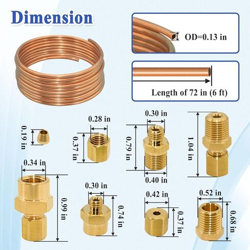 72'' Oil Pressure Gauge Tubing Kit, Set of Copper Tube and Threaded Parts, Universal Fit in Saudi Arabia