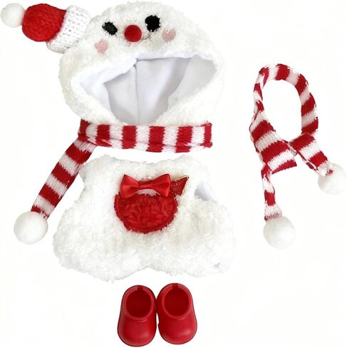 17cm Doll Clothes 4 Piece Set for Labubu Christmas Frosty Outfit Hooded Jumpsuit Scarf Shoes Cute Holiday Plush Costume (hat+Suit+Scarf+Shoes) in Saudi Arabia