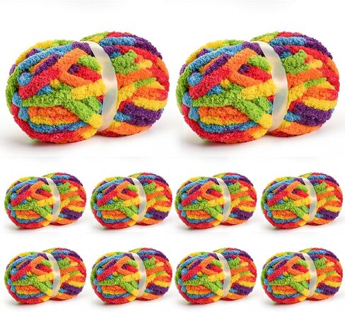 10 Pack Jumbo Chunky Yarn for Hand Knitting, Fluffy Chunky Chenille Yarn for Crocheting, Variegated Chunky Knit Baby Blanket Yarn, 240 yds /70.5 oz Super Bulky Yarn（Rainbow） in Kuwait