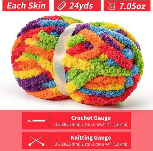 10 Pack Jumbo Chunky Yarn for Hand Knitting, Fluffy Chunky Chenille Yarn for Crocheting, Variegated Chunky Knit Baby Blanket Yarn, 240 yds /70.5 oz Super Bulky Yarn（Rainbow） in Kuwait