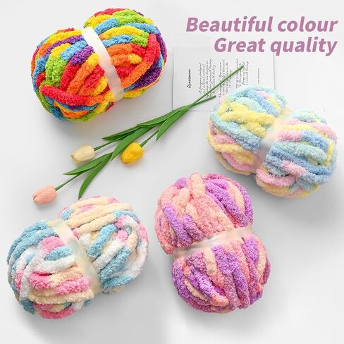 10 Pack Jumbo Chunky Yarn for Hand Knitting, Fluffy Chunky Chenille Yarn for Crocheting, Variegated Chunky Knit Baby Blanket Yarn, 240 yds /70.5 oz Super Bulky Yarn（Rainbow） in Kuwait