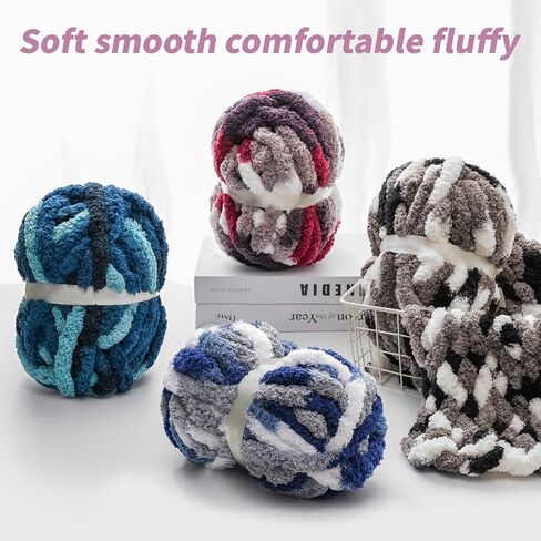 10 Pack Jumbo Chunky Yarn for Hand Knitting, Fluffy Chunky Chenille Yarn for Crocheting, Variegated Chunky Knit Baby Blanket Yarn, 240 yds /70.5 oz Super Bulky Yarn（Rainbow） in Kuwait