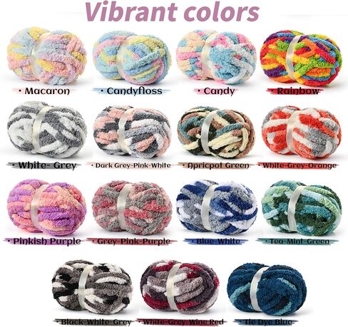 10 Pack Jumbo Chunky Yarn for Hand Knitting, Fluffy Chunky Chenille Yarn for Crocheting, Variegated Chunky Knit Baby Blanket Yarn, 240 yds /70.5 oz Super Bulky Yarn（Rainbow） in Kuwait