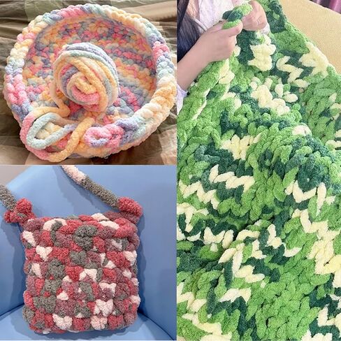 10 Pack Jumbo Chunky Yarn for Hand Knitting, Fluffy Chunky Chenille Yarn for Crocheting, Variegated Chunky Knit Baby Blanket Yarn, 240 yds /70.5 oz Super Bulky Yarn（Rainbow） in Kuwait