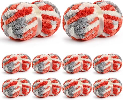10 Pack Jumbo Chunky Yarn for Hand Knitting, Fluffy Chunky Chenille Yarn for Crocheting, Variegated Chunky Knit Baby Blanket Yarn, 240 yds /70.5 oz Super Bulky Yarn（Rainbow） in Kuwait