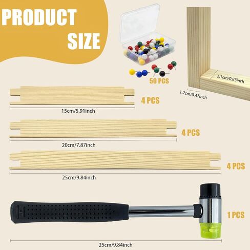 12 PCS Needlepoint Stretcher Bars, 3 Sizes Canvas Stretcher Bars for Needlepoint, Embroidery Stitch Frame Kit with Rubber Mallet (6" 8" 10“) in Saudi Arabia