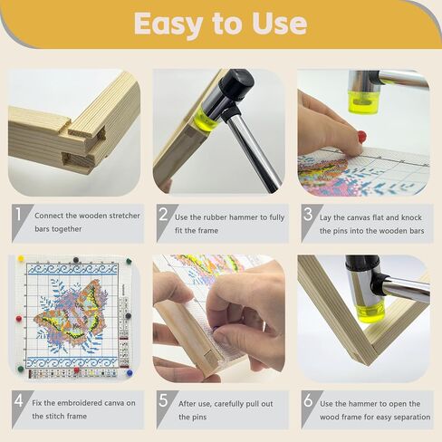 12 PCS Needlepoint Stretcher Bars, 3 Sizes Canvas Stretcher Bars for Needlepoint, Embroidery Stitch Frame Kit with Rubber Mallet (6" 8" 10“) in Saudi Arabia