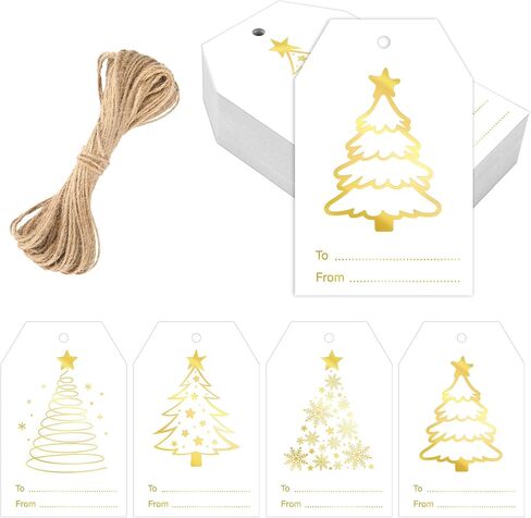 joycraft 50Pcs Happy Holiday Gift Tags with String - 3.3x2.1 in Thank You for All You Do Hangtags, White Christmas Paper Tags for Gift Wrapping, Bags, DIY Craft, Xmas Decor in Saudi Arabia