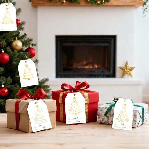 joycraft 50Pcs Happy Holiday Gift Tags with String - 3.3x2.1 in Thank You for All You Do Hangtags, White Christmas Paper Tags for Gift Wrapping, Bags, DIY Craft, Xmas Decor in Saudi Arabia