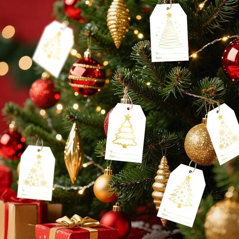 joycraft 50Pcs Happy Holiday Gift Tags with String - 3.3x2.1 in Thank You for All You Do Hangtags, White Christmas Paper Tags for Gift Wrapping, Bags, DIY Craft, Xmas Decor in Saudi Arabia