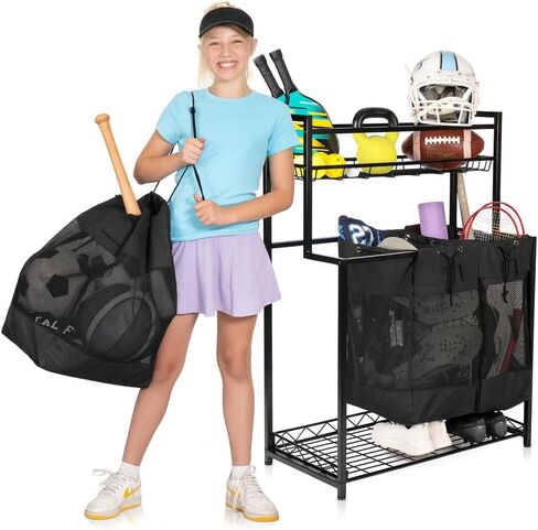 KASSELL Garage Sports Organizer Storage rack for sports equipment Ball, Heavy Duty Toy and Gear Storage Organizer with Grab and go bags (Black) in Saudi Arabia