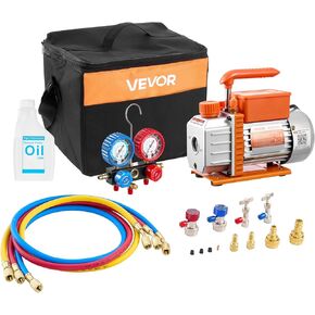 VEVOR AC Vacuum Pump and Gauge Set, 3.5 CFM 1/4 HP, Single Stage Rotary Vane HVAC Vacuum Pump, A/C Manifold Gauge Kit, for R134a R22 R410a R1234YF R32, with Carry Bag, for Auto HVAC Air Conditioning in Kuwait