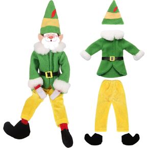 6 pc Christmas Elf Doll Accessories Kit,Holiday Elf Doll Clothes Outfit Include Cute Mini Cone-Shaped Hat,Green Robe,Leather Belt,Yellow Pants, Black Boots in Saudi Arabia