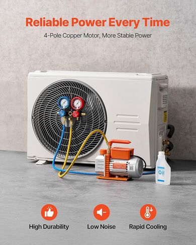 VEVOR AC Vacuum Pump and Gauge Set, 3.5 CFM 1/4 HP, Single Stage Rotary Vane HVAC Vacuum Pump, A/C Manifold Gauge Kit, for R134a R22 R410a R1234YF R32, with Carry Bag, for Auto HVAC Air Conditioning in Saudi Arabia