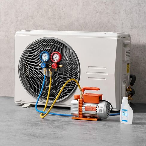 VEVOR AC Vacuum Pump and Gauge Set, 3.5 CFM 1/4 HP, Single Stage Rotary Vane HVAC Vacuum Pump, A/C Manifold Gauge Kit, for R134a R22 R410a R1234YF R32, with Carry Bag, for Auto HVAC Air Conditioning in Saudi Arabia