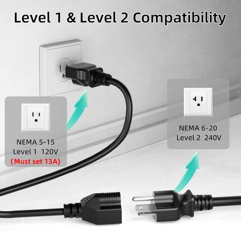 شاحن سيارة محمول من المستوى 1&2 - معتمد من ETL، شاحن EV بقوة 110 فولت - 240 فولت مع كابل 25 قدم، قابس NEMA 6-20 ومحطة شحن EV بمحول NEMA 5-15، شواحن EV احتياطية محمولة لجميع سيارات SAE J1772 in Kuwait