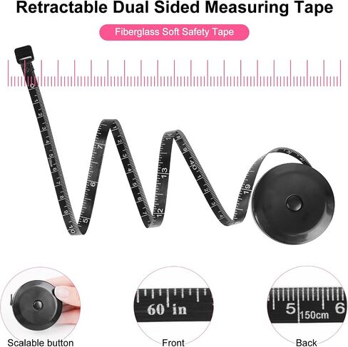 2 Pack Soft & Retractable Tape Measure - 60-Inch Dual-Scale Ruler for Body, Fabric, Sewing, Knitting (Black + Pink) in Saudi Arabia