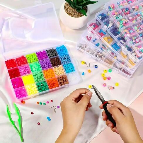 24 Grids Clear Plastic Storage Container With Adjustable Divider, Clear Compartment Container Storage for Beads, Crafts, Art DIY, Jewelry, Screws, Thread, Fishing Gear, Small Items in Saudi Arabia
