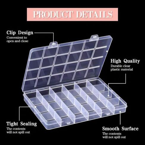 24 Grids Clear Plastic Storage Container With Adjustable Divider, Clear Compartment Container Storage for Beads, Crafts, Art DIY, Jewelry, Screws, Thread, Fishing Gear, Small Items in Saudi Arabia