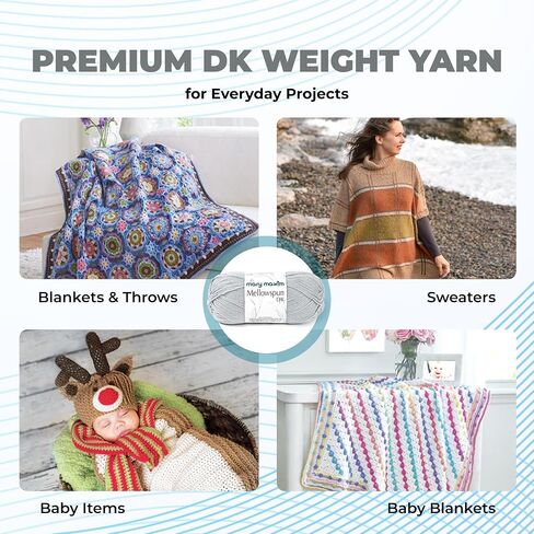 Mary Maxim Mellowspun DK Weight Yarn, Lightweight Acrylic Yarn for Crocheting and Knitting Baby Blankets, Afghans, Sweaters, and Clothing, 284 Yards, 3.5 Oz, Dove in Kuwait