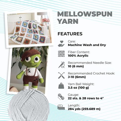 Mary Maxim Mellowspun DK Weight Yarn, Lightweight Acrylic Yarn for Crocheting and Knitting Baby Blankets, Afghans, Sweaters, and Clothing, 284 Yards, 3.5 Oz, Dove in Kuwait