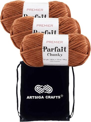 Premier Yarns Parfait Chunky White 1150-01 (3-Skein) نفس وزن Dyelot S Bulky #6 خيوط الحياكة الناعمة 100% حزمة بوليستر مع 1 حقيبة Artsiga Craft in Kuwait