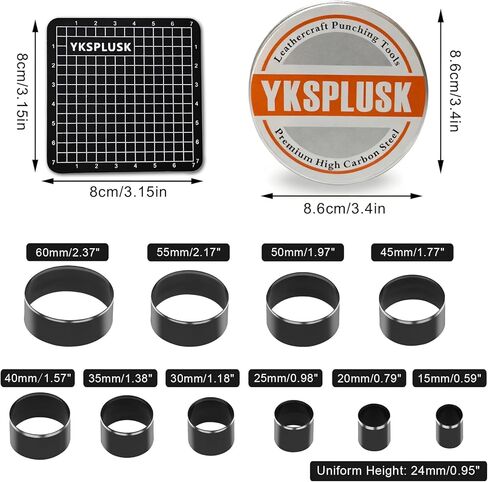 Leather Circle Cutter Tool Set, 10 Pieces Circle Punch Tools 15 20 25 30 35 40 45 50 55 60mm, High Carbon Steel Round Cutting Dies - Leather Hole Punch Tool Kit for DIY Leathercrafts in Kuwait