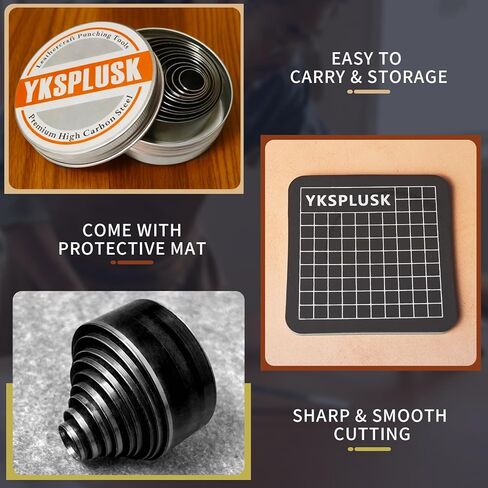 Leather Circle Cutter Tool Set, 10 Pieces Circle Punch Tools 15 20 25 30 35 40 45 50 55 60mm, High Carbon Steel Round Cutting Dies - Leather Hole Punch Tool Kit for DIY Leathercrafts in Kuwait