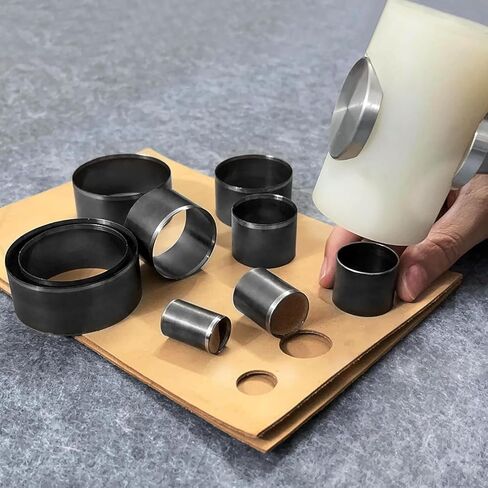 Leather Circle Cutter Tool Set, 10 Pieces Circle Punch Tools 15 20 25 30 35 40 45 50 55 60mm, High Carbon Steel Round Cutting Dies - Leather Hole Punch Tool Kit for DIY Leathercrafts in Kuwait