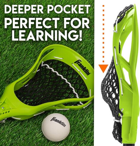 Franklin Sports 32in Youth Practice Lacrosse Stick and Ball for Ages 3+ - Learn to Play and Teach Fundamentals - Perfect for Beginners - 2 Practice Lacrosse Sticks and 1 Practice Lacrosse Ball in Kuwait
