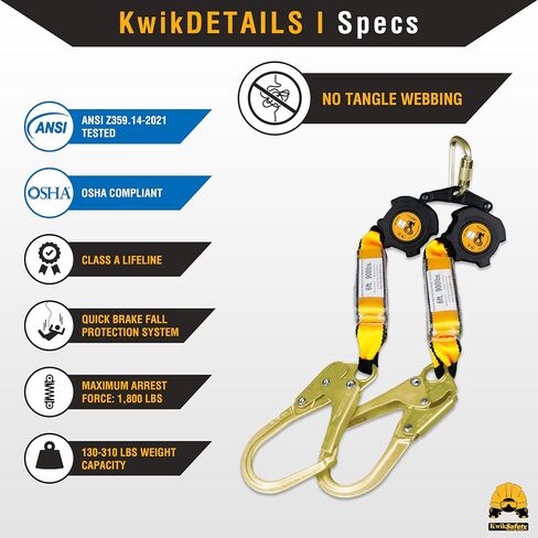 KwikSafety - حبل إنقاذ ذاتي السحب من شبكة كوبرا مقاس 6 بوصات [KIT] فئة 1 حبل أمان قابل للسحب SRL ANSI OSHA Fall Gear in Saudi Arabia