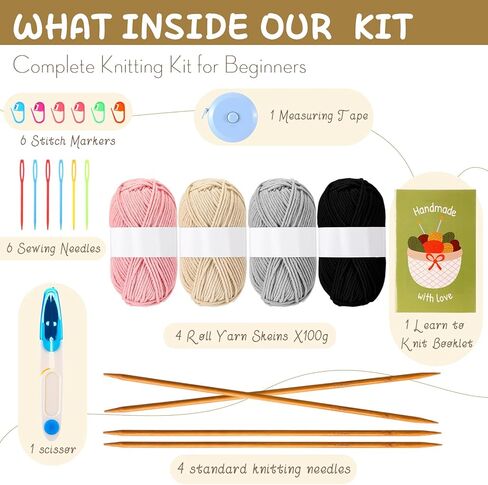 Maasechs 4 Pairs Knitting Kit for Beginners Adults Learn to Knit Gloves Hat Scarf Complete Knitting Crochet Starter Kit with Yarn Needles Stitch Markers Instruction Craft DIY Gift for Women Men Winter in Saudi Arabia