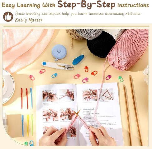 Maasechs 4 Pairs Knitting Kit for Beginners Adults Learn to Knit Gloves Hat Scarf Complete Knitting Crochet Starter Kit with Yarn Needles Stitch Markers Instruction Craft DIY Gift for Women Men Winter in Saudi Arabia