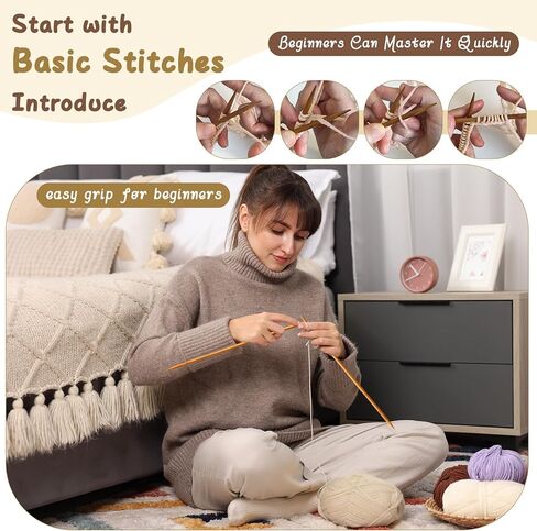 Maasechs 4 Pairs Knitting Kit for Beginners Adults Learn to Knit Gloves Hat Scarf Complete Knitting Crochet Starter Kit with Yarn Needles Stitch Markers Instruction Craft DIY Gift for Women Men Winter in Saudi Arabia