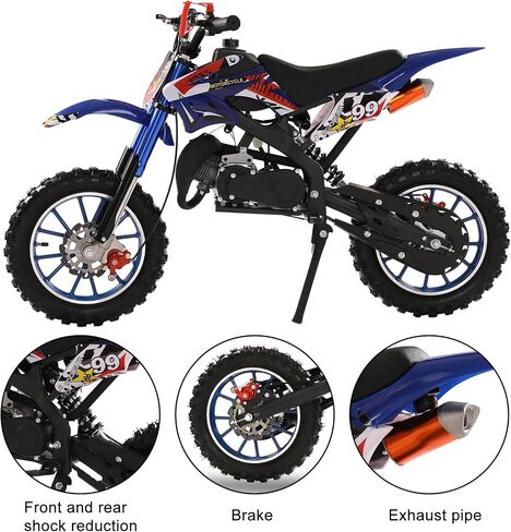 50cc 2-Stroke Dirt Bike for Adults & Kids, Mini Dirt Bike Gas Powered Bike, Motorcycle with Off-Road Tires, Front/Rear Disc Brakes, Shock Absorption, Max Speed 25MPH & Support 330IBS Blue in Saudi Arabia