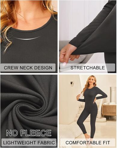 Ekouaer 2 Packs Thermal Underwear Sets Long Johns Base Layer Lightweight Thermals 2 Pieces Set Black/Grey S in Saudi Arabia