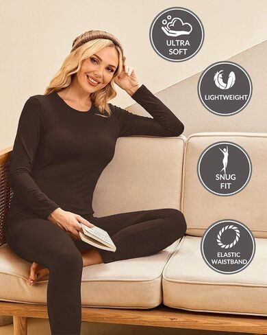 Ekouaer 2 Packs Thermal Underwear Sets Long Johns Base Layer Lightweight Thermals 2 Pieces Set Black/Grey S in Saudi Arabia