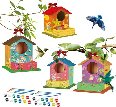 Bird House Kits for Kids Ages 4-8, Wooden DIY Birdhouse Kit, Outdoor Woodworking Crafts Freestyle Painting, Bird Houses for Outside with Paints & Brushes, Boy Girl Gift Christmas(1Pcs) in Saudi Arabia