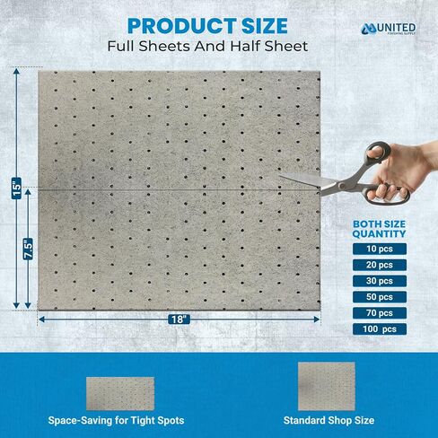 Oil Absorbent Pads – Heavy-Duty 15"x18" & 7.5"x18" Meltblown Polypropylene Mats | Tear-Resistant, Hydrophobic, Reusable, Fast Oil Cleanup for Automotive, Marine & Industrial Use (10, 7.5in x 18in) in Saudi Arabia