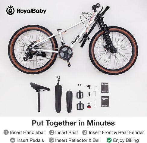 دراجة جبلية للأطفال من RoyalBaby، إطار من الألومنيوم خفيف للغاية بعجلات 20-26 بوصة للأولاد والبنات من عمر 10 سنوات فما فوق، سرعة 7/21 مع تعليق أمامي in Kuwait