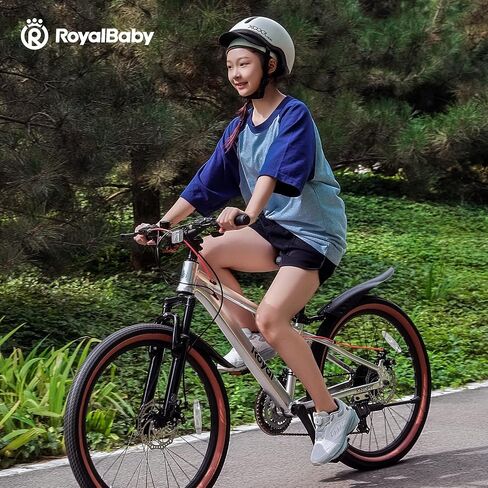 دراجة جبلية للأطفال من RoyalBaby، إطار من الألومنيوم خفيف للغاية بعجلات 20-26 بوصة للأولاد والبنات من عمر 10 سنوات فما فوق، سرعة 7/21 مع تعليق أمامي in Kuwait