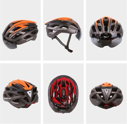 خوذة دراجة، خوذة دراجة أساسية مع ضوء خلفي ونظارات مغناطيسية قابلة للفصل، خوذة ركوب الدراجات خفيفة الوزن قابلة للتعديل للبالغين من الرجال والنساء والجبال والطرق (BC-069) in Kuwait