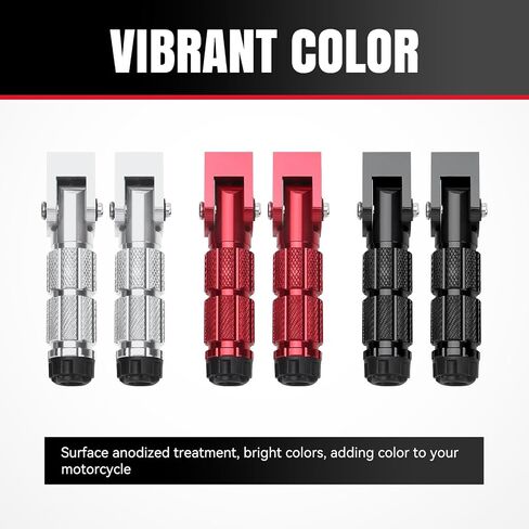M8 Motorcycle Foot Pegs 90° Foldable Footrests Fit 1.22-1.29in for Motorbike Brackets, Dirt Bike Bicycle Electric Bike Ebike Go Kart, CNC Aluminum Anti-Skid Passenger Footpeg Supports Black in Saudi Arabia