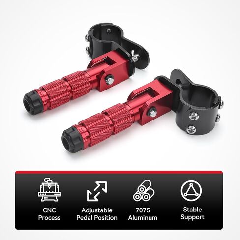 M8 Motorcycle Foot Pegs 90° Foldable Footrests Fit 1.22-1.29in for Motorbike Brackets, Dirt Bike Bicycle Electric Bike Ebike Go Kart, CNC Aluminum Anti-Skid Passenger Footpeg Supports Black in Saudi Arabia
