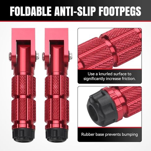M8 Motorcycle Foot Pegs 90° Foldable Footrests Fit 1.22-1.29in for Motorbike Brackets, Dirt Bike Bicycle Electric Bike Ebike Go Kart, CNC Aluminum Anti-Skid Passenger Footpeg Supports Black in Saudi Arabia