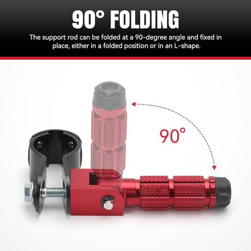 M8 Motorcycle Foot Pegs 90° Foldable Footrests Fit 1.22-1.29in for Motorbike Brackets, Dirt Bike Bicycle Electric Bike Ebike Go Kart, CNC Aluminum Anti-Skid Passenger Footpeg Supports Black in Saudi Arabia