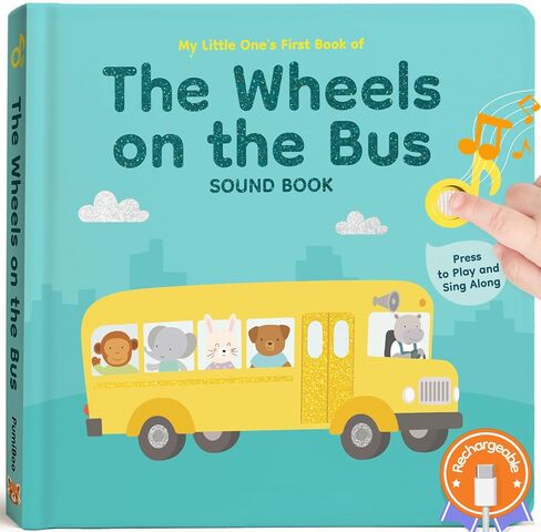 The Wheels on The Bus Musical Book for Toddler– Rechargeable Baby Sound Book with 6 Songs, Interactive Singing Nursery Rhyme Board Books for Toddlers 0-3 Years Old, Musical Bus Toy for Early Learning in Saudi Arabia