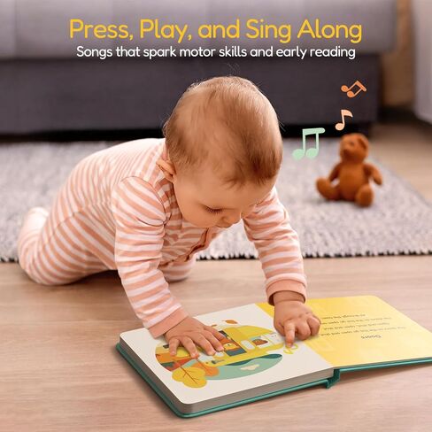 The Wheels on The Bus Musical Book for Toddler– Rechargeable Baby Sound Book with 6 Songs, Interactive Singing Nursery Rhyme Board Books for Toddlers 0-3 Years Old, Musical Bus Toy for Early Learning in Saudi Arabia