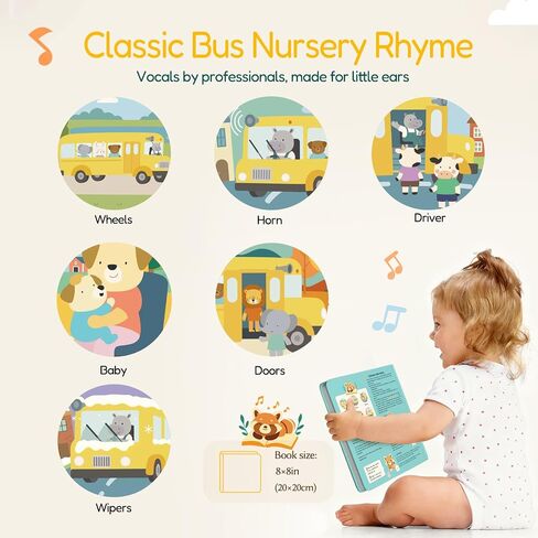 The Wheels on The Bus Musical Book for Toddler– Rechargeable Baby Sound Book with 6 Songs, Interactive Singing Nursery Rhyme Board Books for Toddlers 0-3 Years Old, Musical Bus Toy for Early Learning in Saudi Arabia