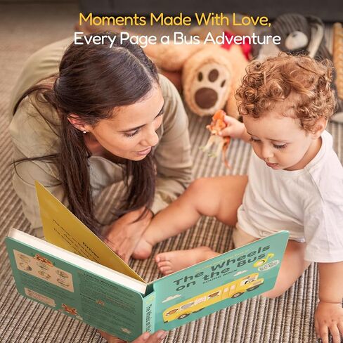 The Wheels on The Bus Musical Book for Toddler– Rechargeable Baby Sound Book with 6 Songs, Interactive Singing Nursery Rhyme Board Books for Toddlers 0-3 Years Old, Musical Bus Toy for Early Learning in Saudi Arabia